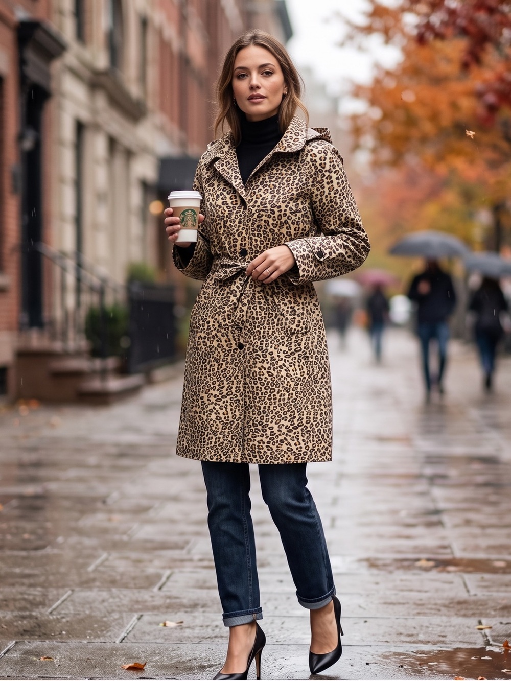 VINTAGE AQUA STOP Leopard Longline Rain Jacket